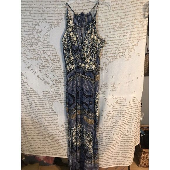 ASTR the Label Blue Maxi Dress Patchwork Floral Long Flowy Boho Festival Large - Picture 2 of 7